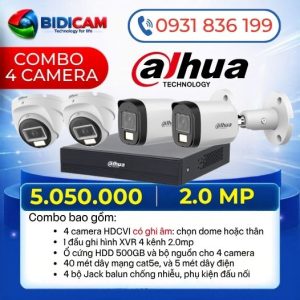 trọn bộ 4 camera dahua 2.0mp có ghi âm