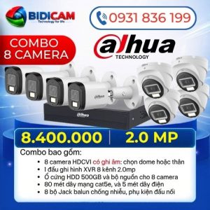 trọn bộ 8 camera dahua 2.0mp có ghi âm