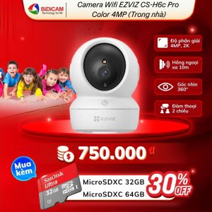 camera wifi ezviz 360 h6c pro 2k+ 4mp quay quét, gọi qua app, trong nhà