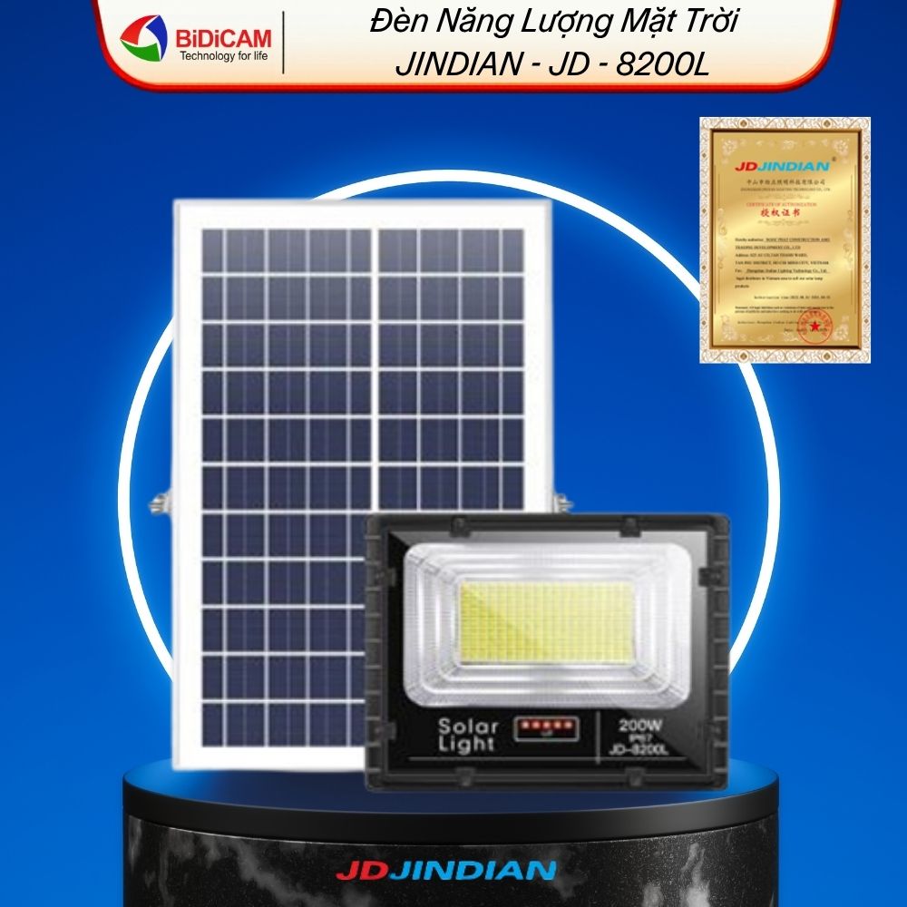 Đèn pha năng lượng mặt trời 200w jindian jd 8200l chính hãng Đèn pha năng lượng mặt trời 200w jindian jd 8200l chính hãng
