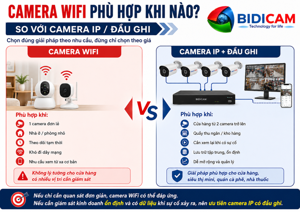Cửa hàng kinh doanh có nên dùng camera WiFi so sanh camera wifi va camera ip dau ghi cho cua hang.webp